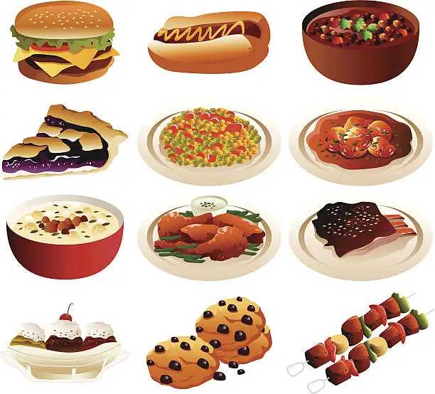 Vector illustration of American food icons