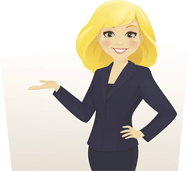 An illustration of a business woman Cute businesswoman showing something blonde hair stock illustrations