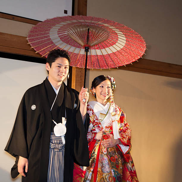 istock Happy Bride and Groom dressed up in Kimono 461886187