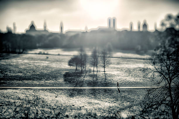 Winter Park in Munich, Germany. Black and White stock photo