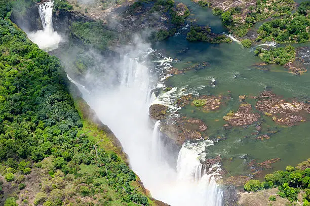 The Victoria Falls from air in Zimbabwe.