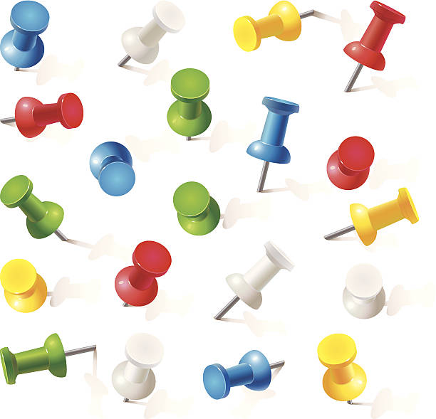 Set of push pins in different colors. Thumbtacks vector art illustration