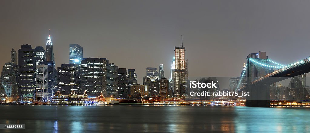 NEW YORK CITY NIGHT PANORAMA New York City night panorama with Brooklyn Bridge over Hudson River, Manhattan. New York City Stock Photo