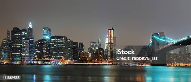 New York City Night Panorama Stock Photo - Download Image Now - New York City, Night, Urban Skyline