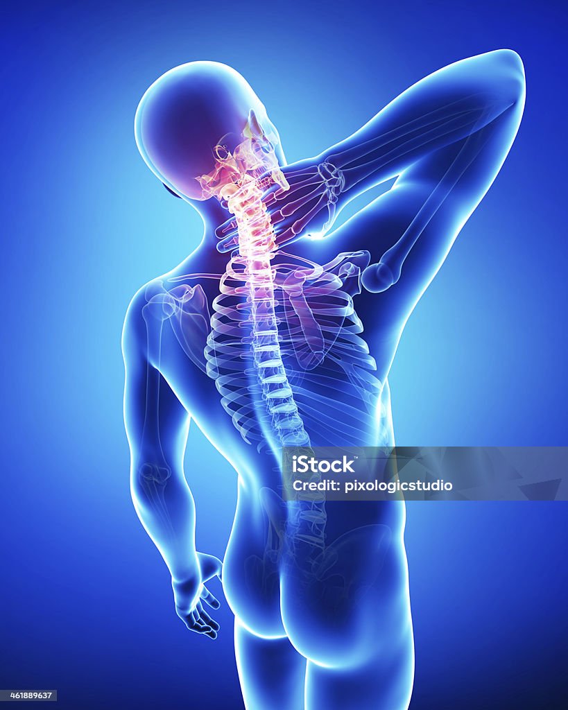 male back pain anatomy in black Illustration of male back pain anatomy in black Adult Stock Photo