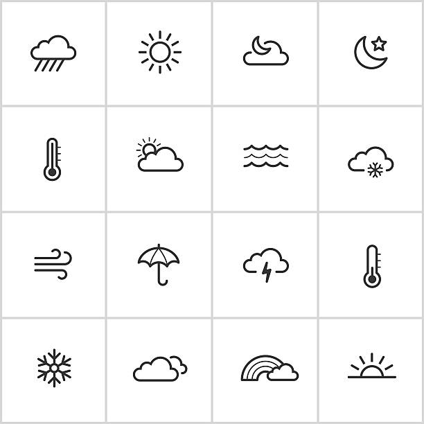 ilustrações, clipart, desenhos animados e ícones de ícones de clima — escuras series - thunderstorm rain sun lightning