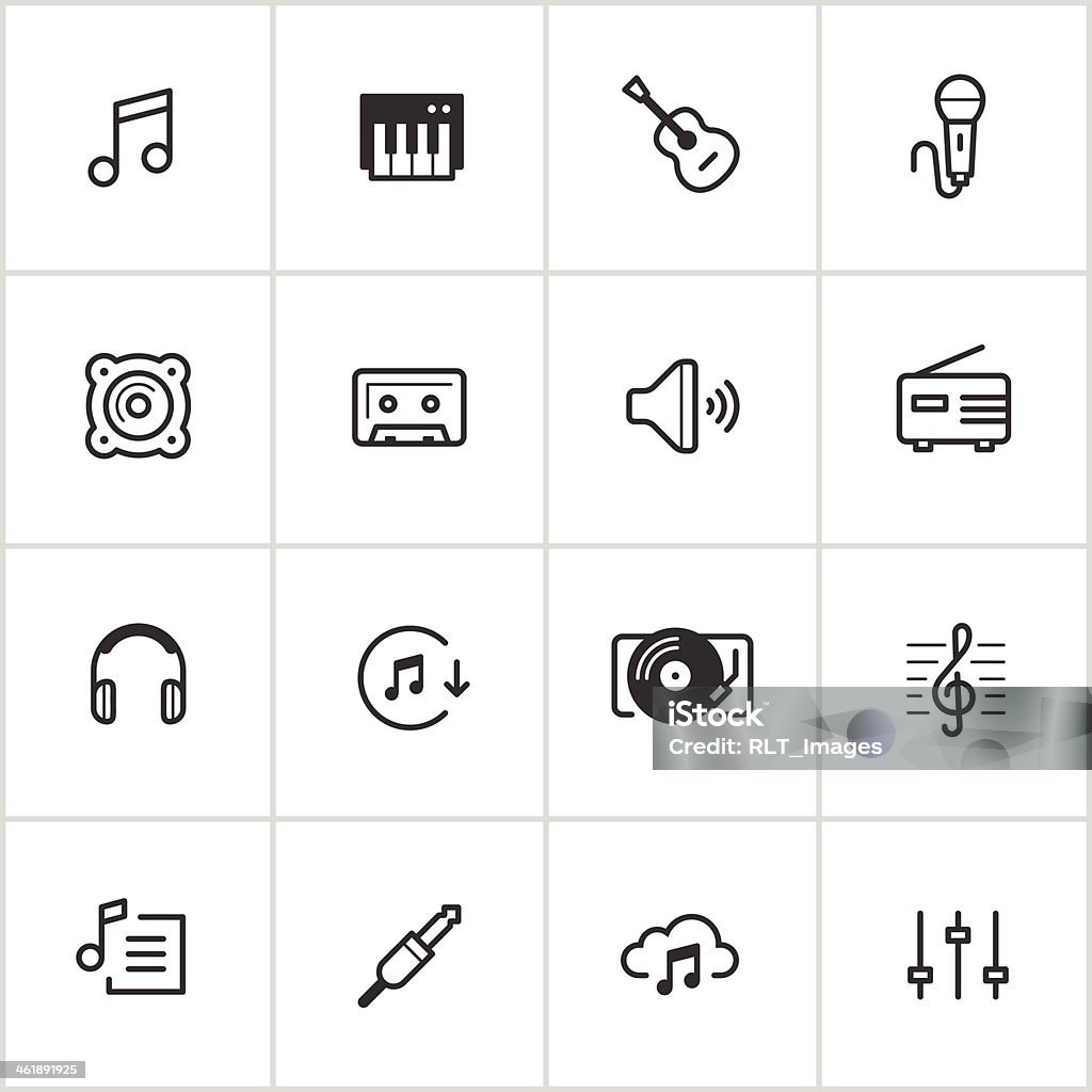 Music Icons — Inky Series Simple vector icon set representing everyday musical instruments, equipment, and technology. Music stock vector