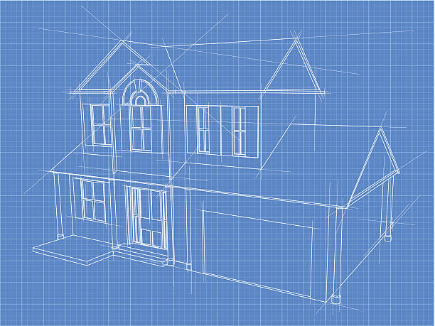House blueprint An illustration of a blueprint for an new house under construction blueprint backgrounds stock illustrations