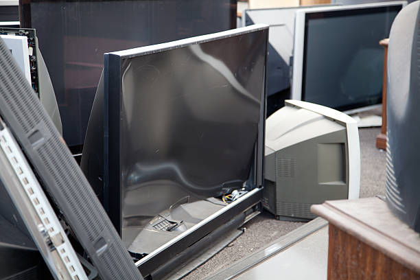 Old flat TV Big flat obsolete TVs for recycling. broken flat screen stock pictures, royalty-free photos & images