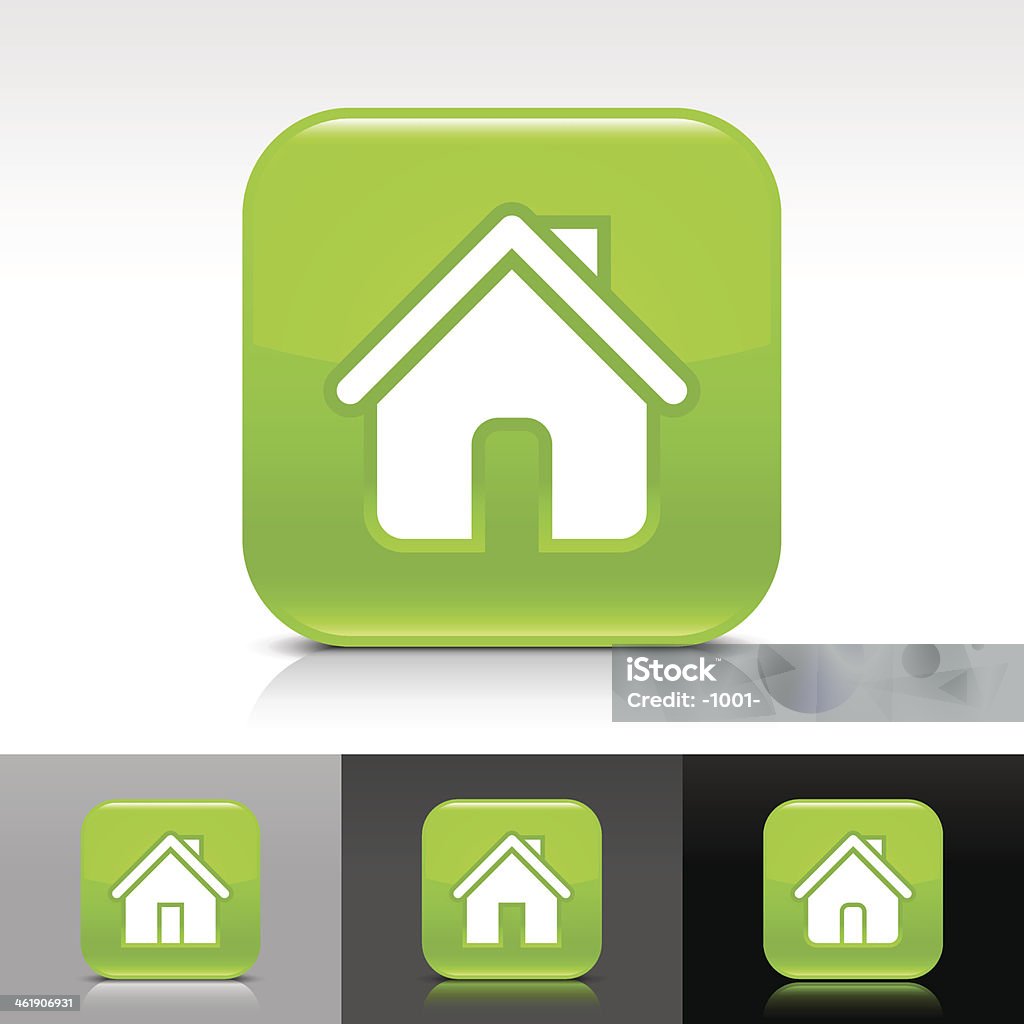 Zielona ikona domu Znak błyszczące zaokrąglony kwadrat WWW internet przycisk - Grafika wektorowa royalty-free (Architektura)