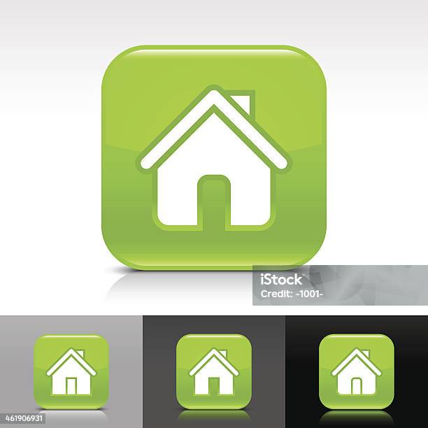 Zielona Ikona Domu Znak Błyszczące Zaokrąglony Kwadrat Www Internet Przycisk - Stockowe grafiki wektorowe i więcej obrazów Architektura