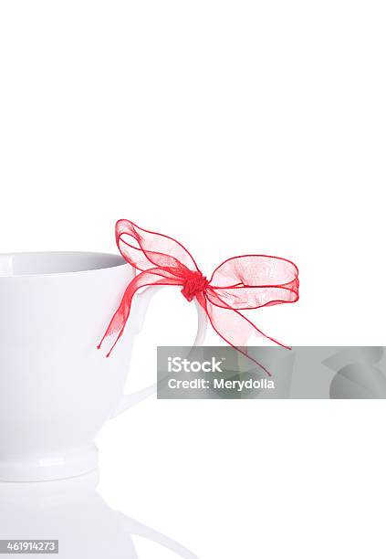 White Cup With Red Bow On Handle Stock Photo - Download Image Now - Cafe, Celebration, Close-up