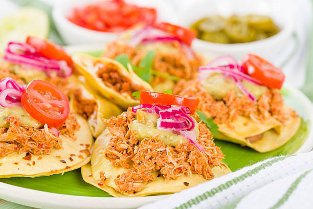 A plate of five panuchos on a plate