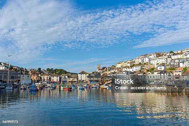 Brixham Harbour Devon Boats And Blue Sky Stock Photo - Download Image Now - Brixham, Torbay - England, Devon