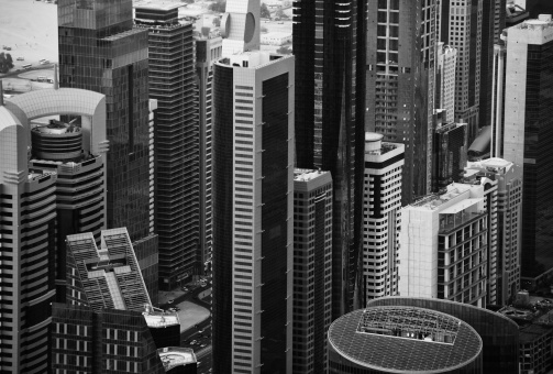 dubai city skyline   main road and new skyscrapers at sunset