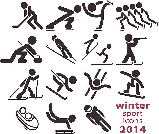 winter sport symbole - nordische kombination stock-grafiken, -clipart, -cartoons und -symbole