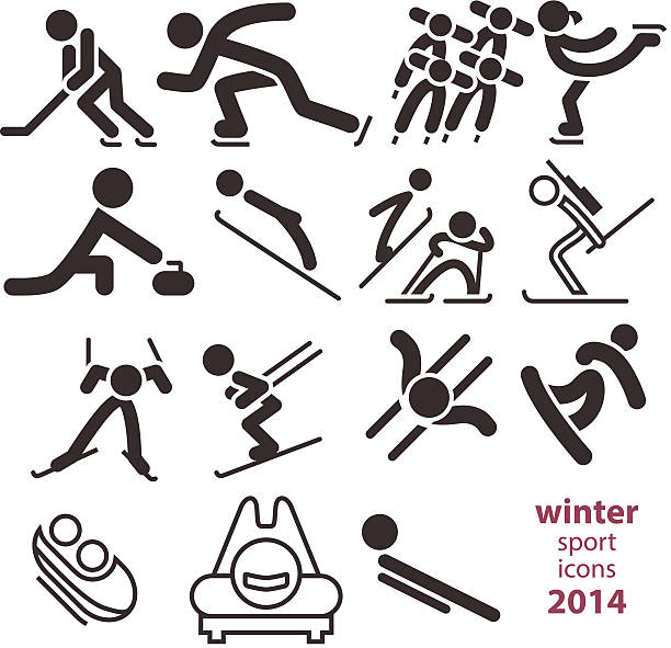 winter sport symbole - nordische kombination stock-grafiken, -clipart, -cartoons und -symbole