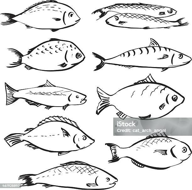 Ilustración de Juego De Dibujo Lineal Fishes y más Vectores Libres de Derechos de Acuario - Equipo para animales domésticos - Acuario - Equipo para animales domésticos, Agua, Aleta - Parte del cuerpo animal