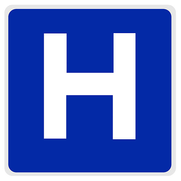 road sign - hospital blue stock photo