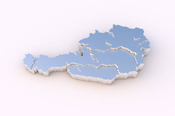 austria mapa 3d, metalowy z członkowskie stopniową i ścieżka odcinania - stepwise zdjęcia i obrazy z banku zdjęć