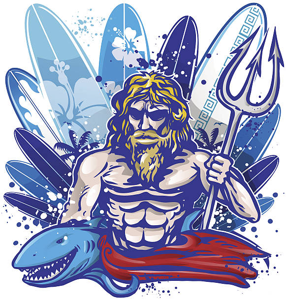 poseidon 서퍼 서핑보드 - triton stock illustrations