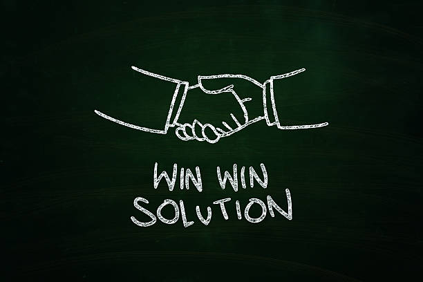 Chalkboard graphic of shaking hands and win win solution