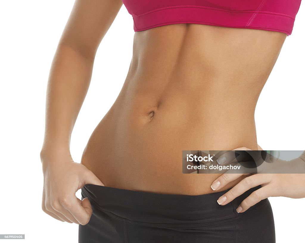woman trained abs people, sport, fitness and exercising concept  - close up picture of woman trained abs Cut Out Stock Photo