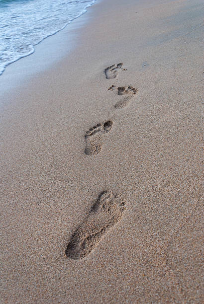 istock Footprint on sand with foam - beach, wave and footsteps 461950949
