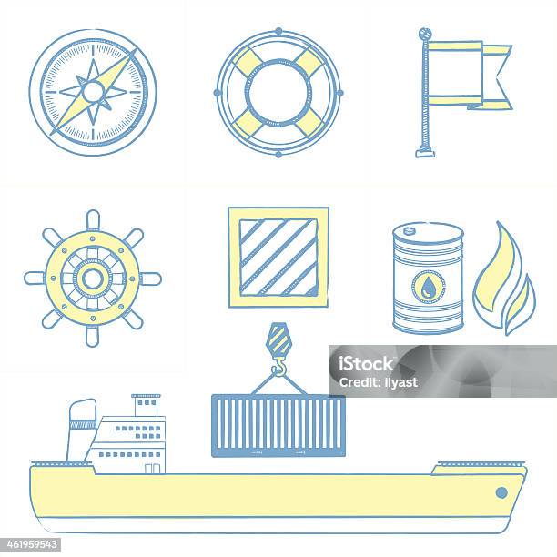 Ilustración de Iconos De Transporte Al Mar y más Vectores Libres de Derechos de Timón de dirección - Timón de dirección, Amarillo - Color, Azul