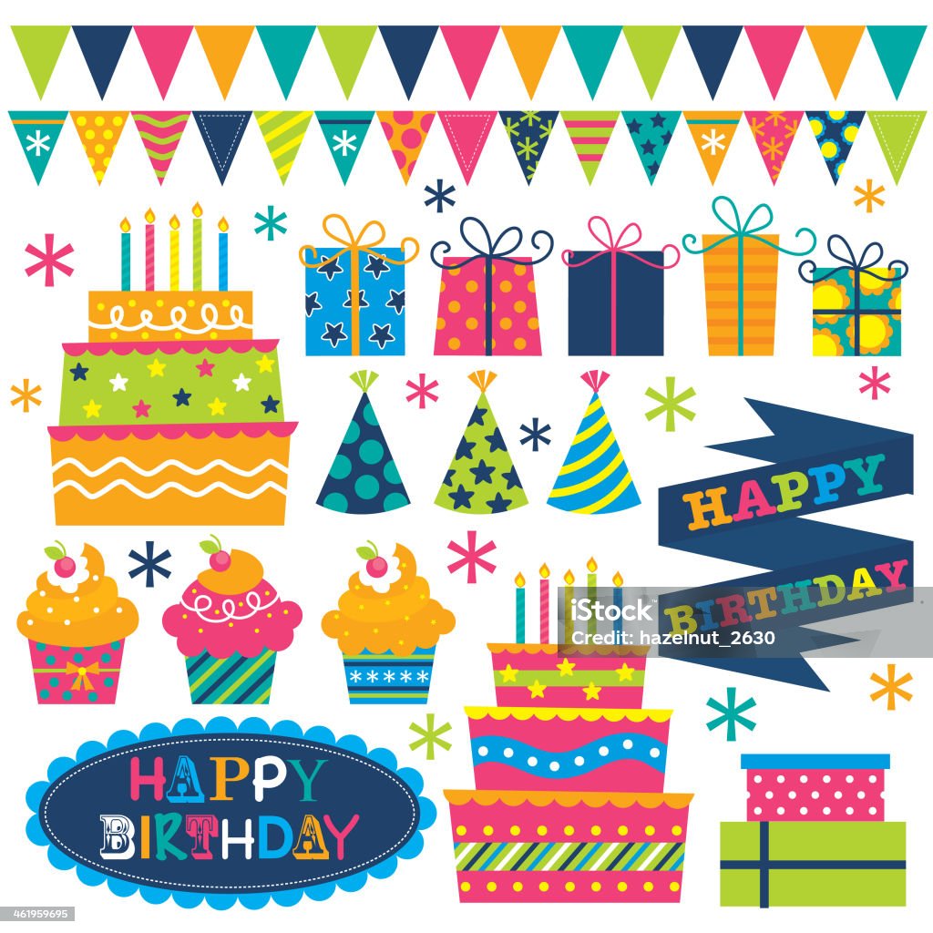 birthday cute stuff a set of cute vector birthday illustration designs. EPS 10 and hi-res jpg included Party Hat stock vector