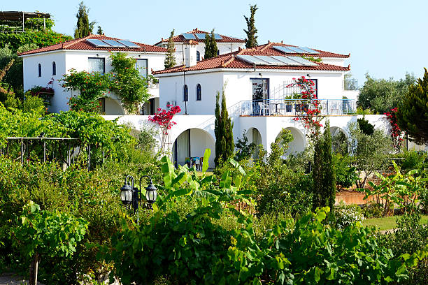 Traditional style villa at luxury hotel, Peloponnes, Greece stock photo