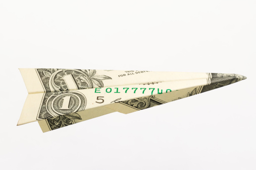 One Dollar Bank Note Airplane Isolated on White Background (with clipping path)