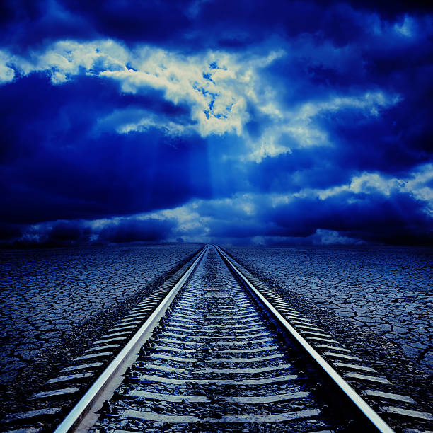 railroad in night to moonlight horizon
