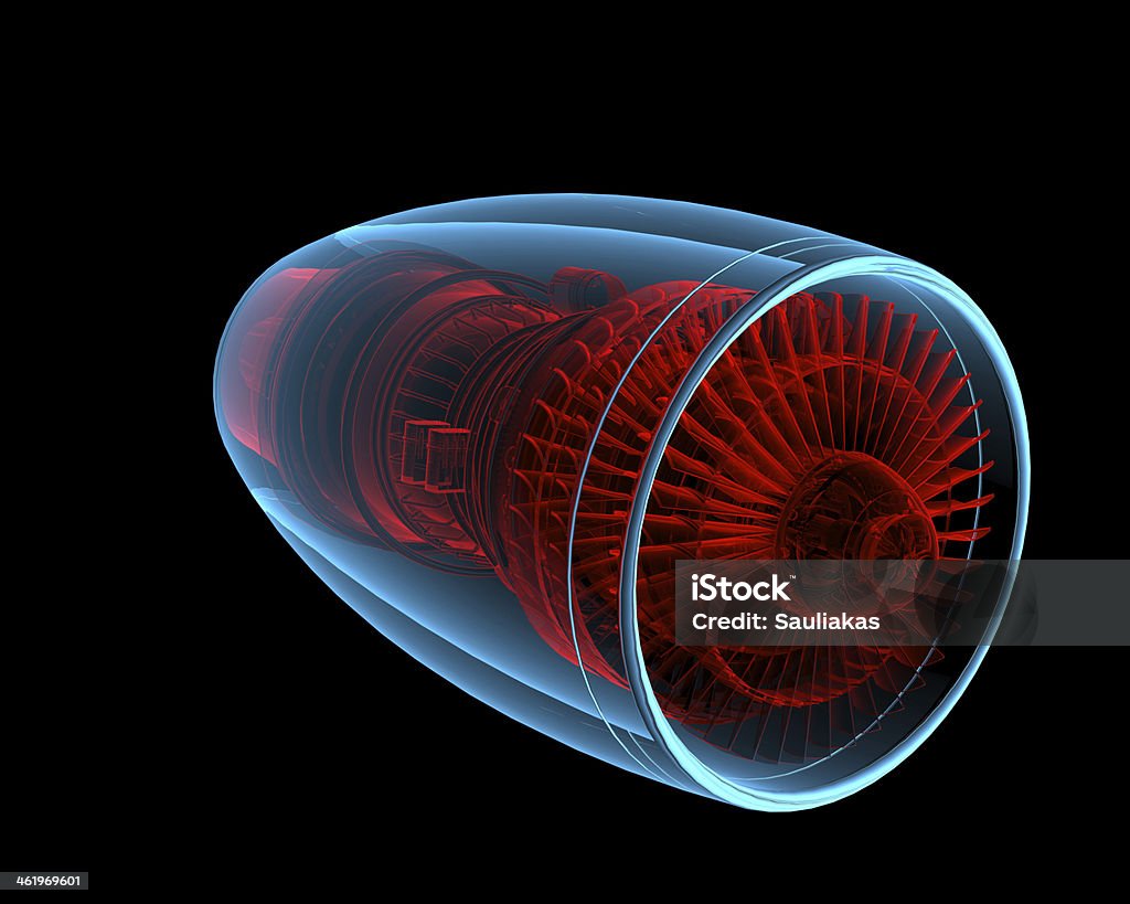 Turbo Flugzeugtriebwerk (3D-xray Rot und blau-transparentes) - Lizenzfrei Flugzeugtriebwerk Stock-Foto