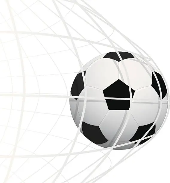 Vector illustration of vector soccer ball in the net isolated
