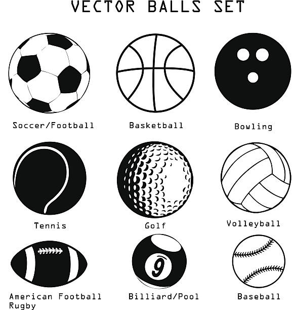 ilustraciones, imágenes clip art, dibujos animados e iconos de stock de ilustración conjunto de pelotas de deportes - american football football season white