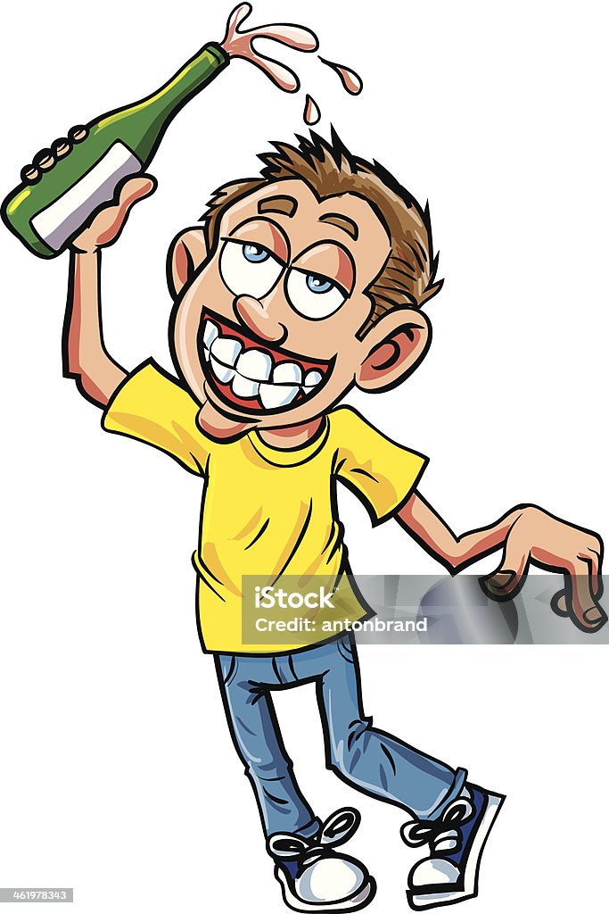 Cartoon of celebrating dunk with champagne bottle Addict stock vector