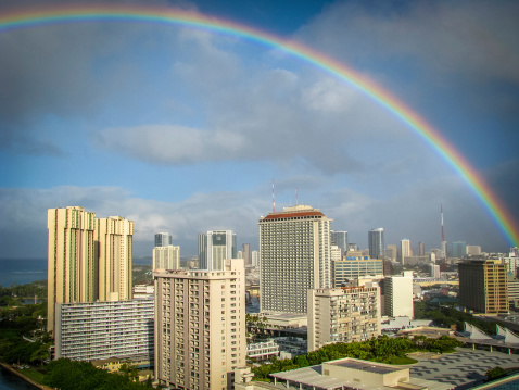 A Rainbow Over Downtown Honolulu, Hawaii