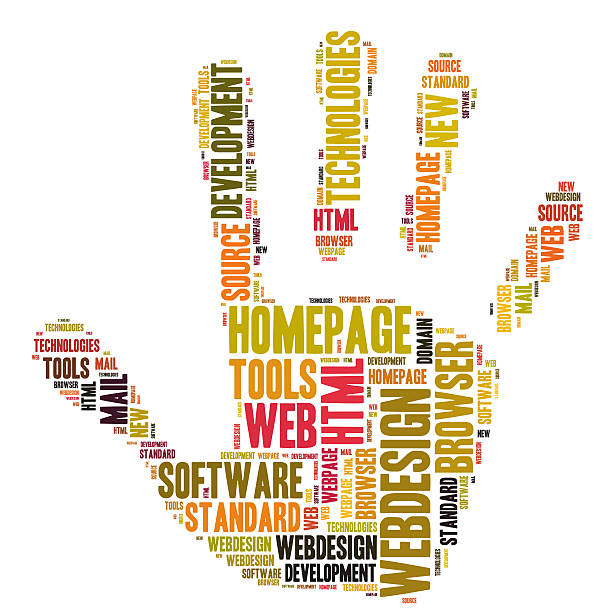 istock Web design word cloud in the shape of a hand print 461989437