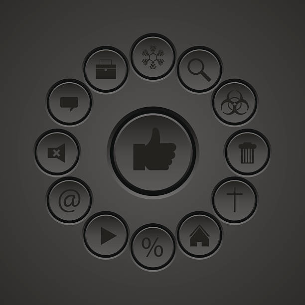 ilustrações de stock, clip art, desenhos animados e ícones de vector preto de conjunto de ícones web elemento - application software push button interface icons icon set