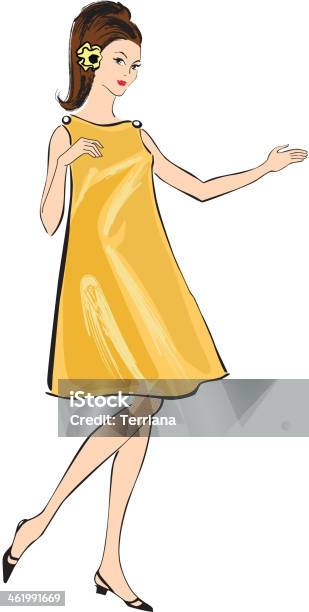 Vintage Woman In 1960s Fashion Style Stock Illustration - Download Image Now - 1960-1969, Women, 1950-1959