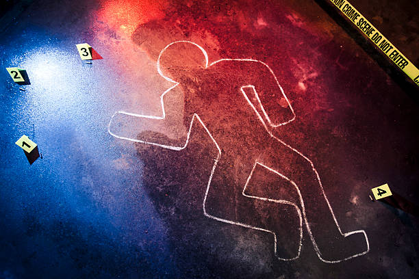 chalk outline at a crime scene - mord bildbanksfoton och bilder