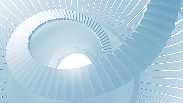 istock Spiral stairs in blue abstract round interior. 3d illustration 461998035