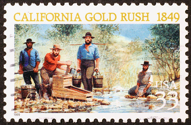 California gold rush on a stamp stock photo