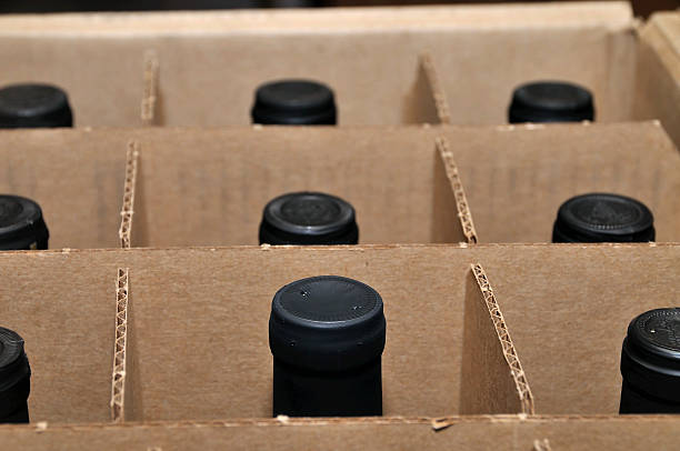 wine in the box new wine bottles still in the shipping box wine shipping stock pictures, royalty-free photos & images