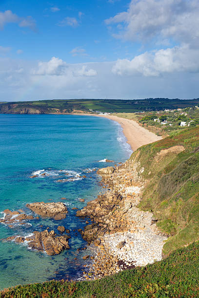 istock Beautiful Cornwall coast turquoise sea and blue sky Praa Sands 462011803