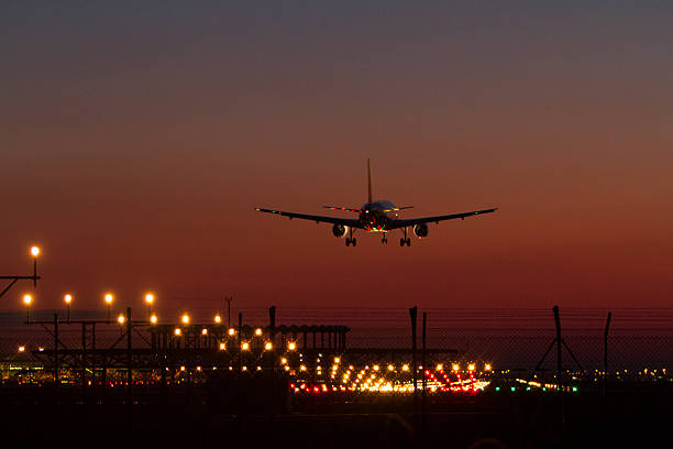 istock Night landing at an airport 462020193