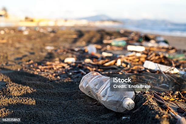 Pollution Plastic Water Bottle On A Beach Stock Photo - Download Image Now - Plastic, Bottle, Beach