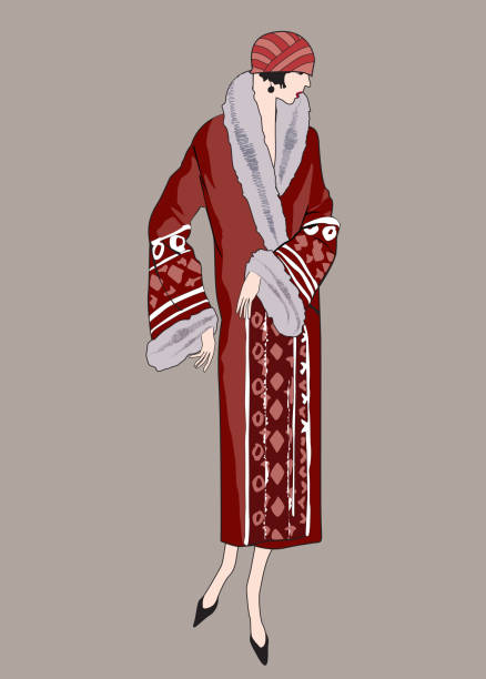 Retro illustration of fashionable 1920's woman Full-length portrait of a flapper girl dressed in vintage fashion style (1920s -1930s ) flapper hat stock illustrations