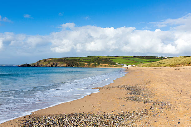 Praa Sands beach Cornwall England with sand and blue sky